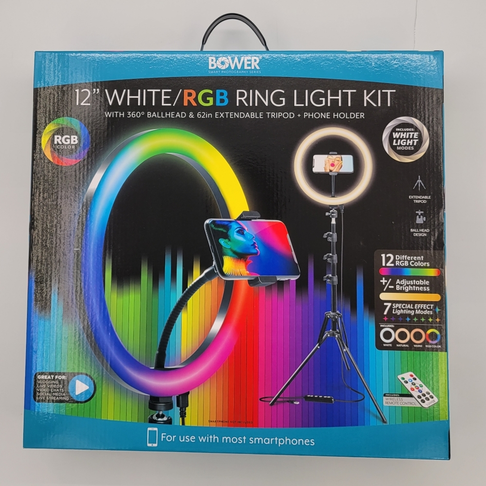 Bower 12-inch LED RGB Ring Light Studio Kit with Special Effects; Black